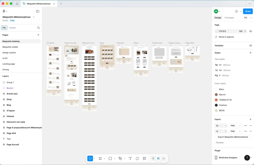 Screen du Figma Métamorphose